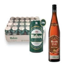Caja de Cerveza Mahou 4.8 Vol Lata 33cl y Ron Havana Club Reselva.