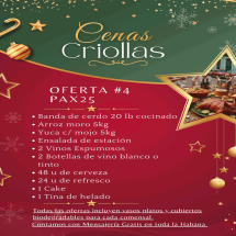 Cena para 25 comensales. Pedir con 48 horas de antelación. Solo para La Habana