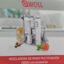 
set de batidor de mano, mod. hb952 con accesorios, 600w, 110v 60hz, picador de 600 ml, taza de 550 ml, control de velocidad, eje y cuchilla de acero inoxidable, marca gwell   m/gwell
