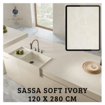 Porcelanato gran formato Sassa soft ivory pulido, 120x280 cm
