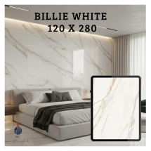 Porcelanato gran formato Billie white pulido, 120x280 cm 