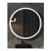 Espejo París Ø 60 cm con luz LED, marco oro cepillado