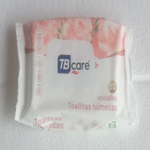TOALLITAS HUMEDAS MARCA TB CARE JAZMIN P/HIGIENE PERSONAL DE ADULTO PQTE X 20 U
