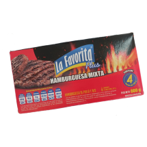 (4X150G) CAJITA HAMBURQUESAS MIXTA RES Y POLLO M.LA FAVORITA PLUS