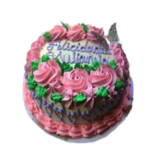Cake Especial de Vainilla - Diametro: 20cm Alto: 10cm, panetela sabor vainilla, relleno natilla y decoracion de flores.
