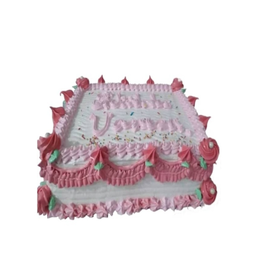 Cake Mediano para CumpleaÃ±os -Diametro: ancho: 25cm Largo: 35cm Alto: 8-10cm, panetela sabor vainilla, relleno natilla y decoracion de flores