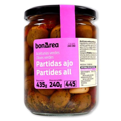 Aceitunas Verdes Partidas Ajo BonArea