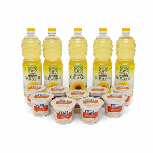 Combo de 5 Aceites de Girasol Premium 1L + 10 Postres Lácteos Cremosos Azucarados 125g