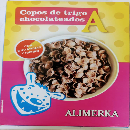 Cereal copos de trigo chocolateado ALIMERKA 500g/10U Caja 