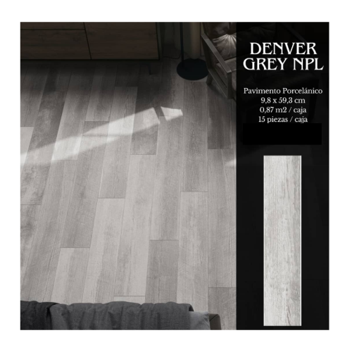 Pavimento porcelánico Denver grey NPL 9.8x59.3 cm