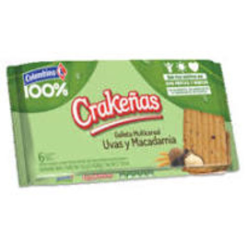 GALLETAS CRAKENAS MULTI CEREAL UVAS Y MACADAMIA 27g COLOMBIN