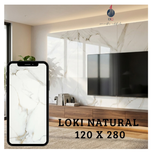 Porcelanato gran formato Loki natural pulido, 120x280 cm