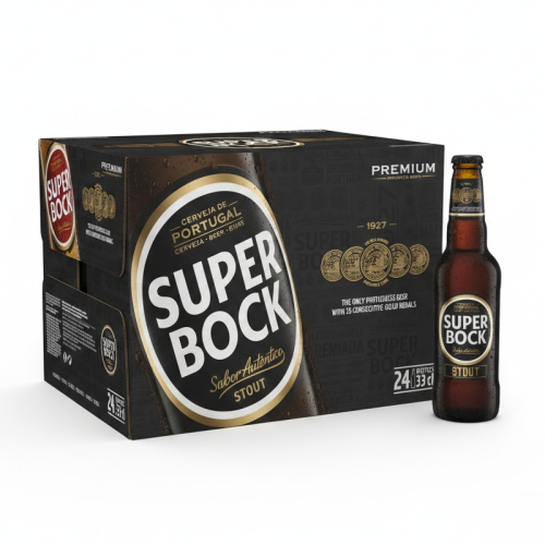 Caja de cerveza Negra Stout 5.0% Alc, SUPER BOCK, 24 x 330 ml