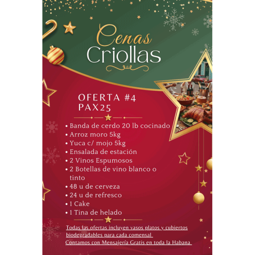 Cena para 25 comensales. Pedir con 48 horas de antelación. Solo para La Habana